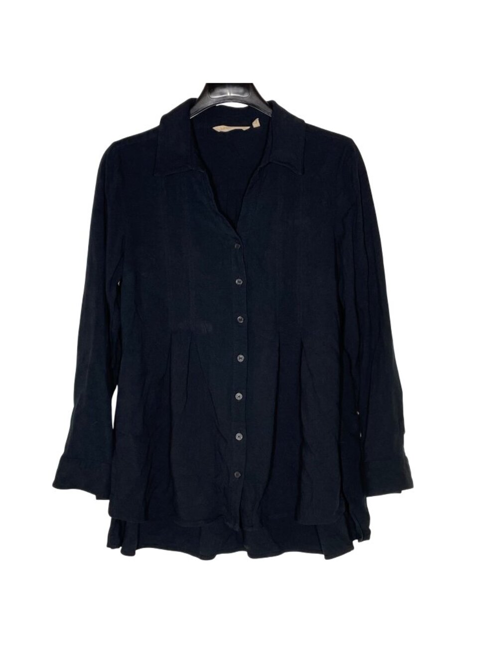 Soft Surroundings Pleated Big Shirt Black Sz MED Rayon Minimalist Capsule